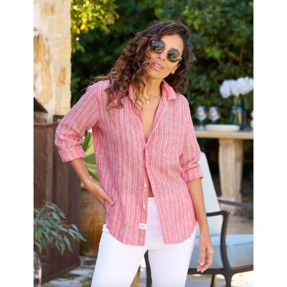 Frank & Eileen Pink Berry Striped Linen Button Down Shirt Sustainable Classic M - Picture 1 of 10
